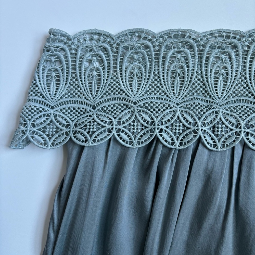Self-Portrait Lace Shouldered Maxi Dress Silk Blend  Ice Grey Size 2 - Picture 15 of 17